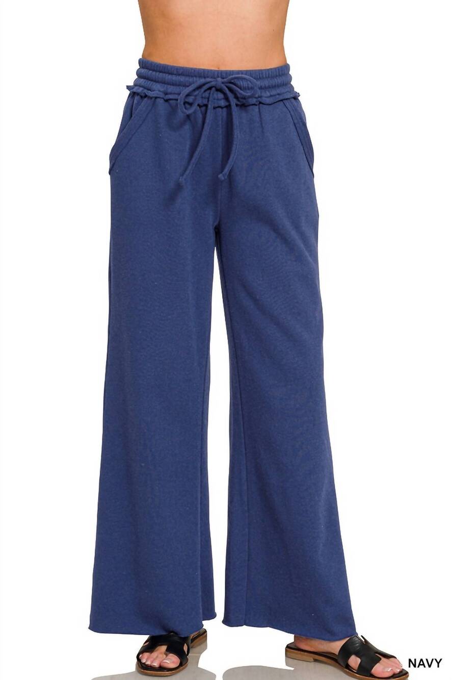 NEW ZENANA women's fleece exposed sweatpants in navy